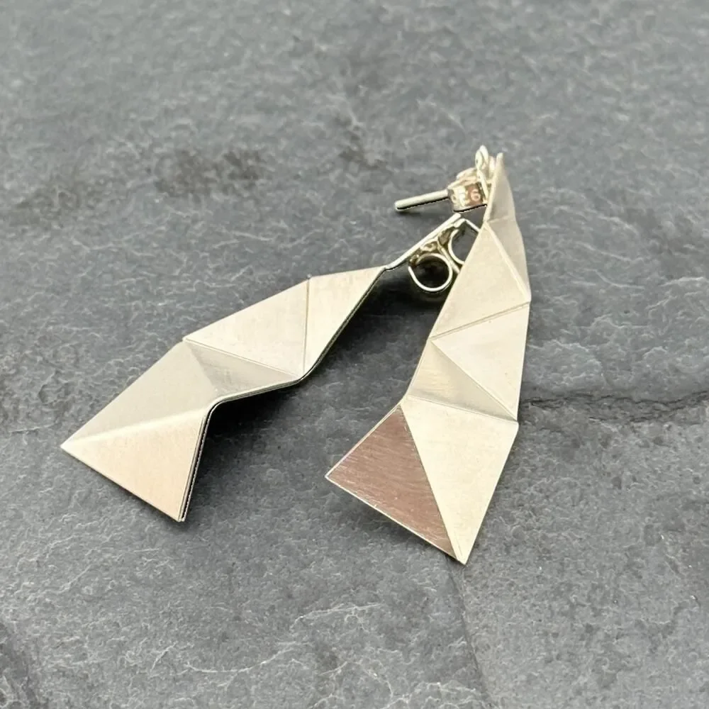 NEW, Sterling Silver Origami Earrings